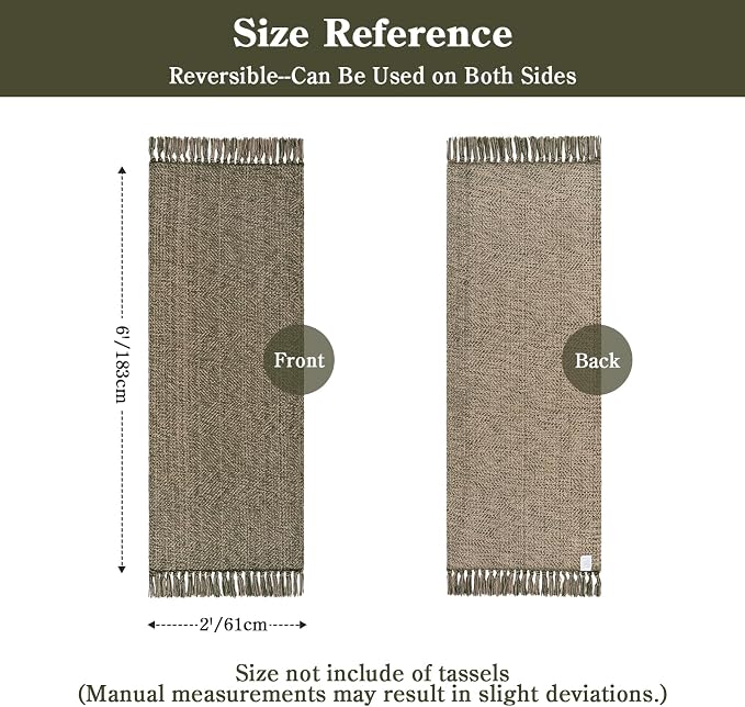 Collive 2' x 6' Kitchen Runner Rug, Modern Farmhouse Washable Bathroom Mat, Boho Moss Green Hallway Runner Rugs Hand-Woven Reversible Bedroom Carpet for Laundry Entryway Home Decor