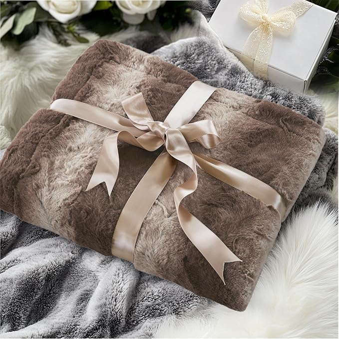 Madison Park Zuri Faux Fur Reversible Throw Blanket, 50 x 60 in, Brown | Soft Plush, Luxury, Animal Stripes, Mink Reverse, Modern, All Season, for Bed Sofa Couch, OEKO-TEX Certified