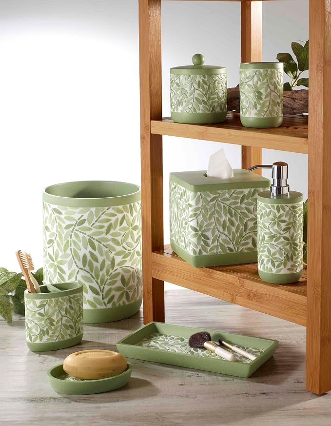 Avanti Linens - Covered Jar, Resin Countertop Accessories, Guest Bathroom Essentials (Stratford Collection, Green)