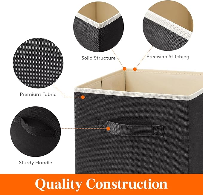 Lifewit Storage Cubes, Foldable Decorative Fabric Storage Baskets for Organizing Home Organizers with Handles for Shelves, Closet, 11 Inch Bins, 18L Black, 12 Packs