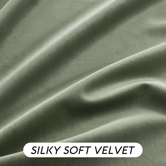 RYB HOME Sage Green Velvet Curtains with Hook Tape, Thermal Insulated Privacy Protect Decorative Drapes for Bedroom Dining Room, W 62 x L 96 inches, 2 Panels Set