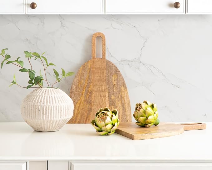 Kate and Laurel Staven Transitional Two-Piece Serving Boards Set; 14 x 10; Set of 2; Natural Wood; Modern Food-Safe Charcuterie Boards from Solid Mango Wood for Use as Kitchen Countertop Decor