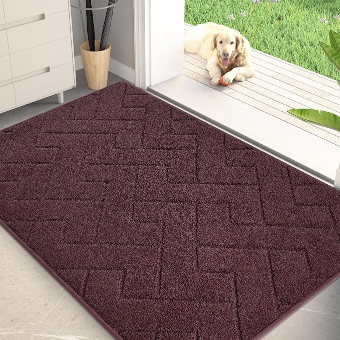 PURRUGS Dirt Trapping Door Mat 32" x 47", Non-Slip Machine Washable Entry Rug, Dog Doormat, Indoor Front Door Mat, Super Absorbent Entryway Rug for Muddy Shoes & Paws, Burgundy Red