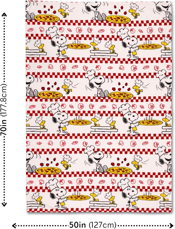 Peanuts® Snoopy Throw Blanket 70 in x 50 in – Soft Cozy Plush for Couch, Bed & Travel - Pizza, (Officially Licensed Product) by Franco