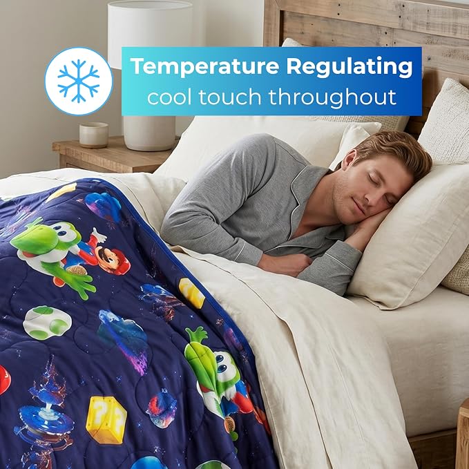 Super Mario Galaxy Movie Cooling Throw for Hot Sleepers, 50 x 70 Inch Lightweight All-Season, Soft Breathable Cooling Fabric for Couch, Bed, (Officially Licensed Product) by Franco Calm