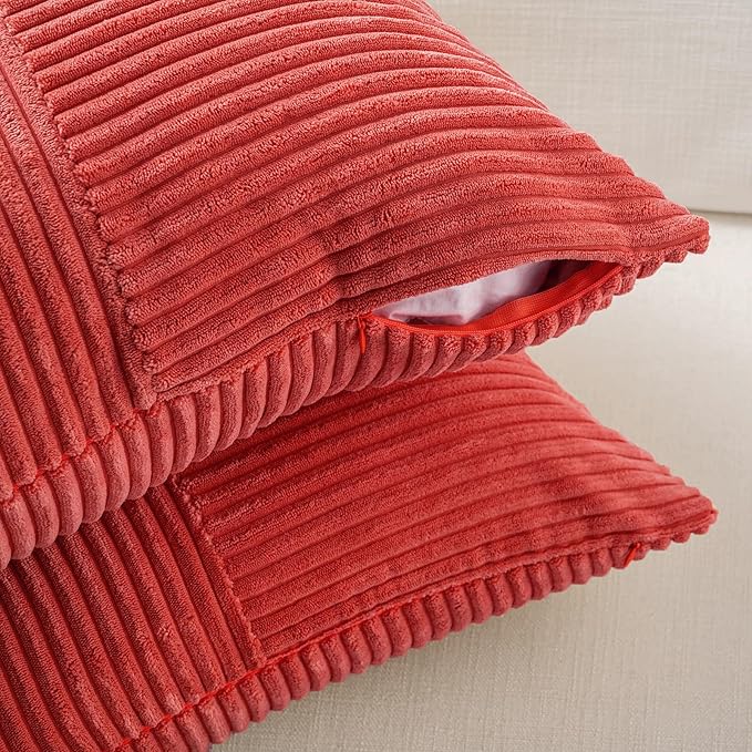Fancy Homi 2 Packs Red Decorative Throw Pillow Covers 22x22 Inch for Living Room Couch Bed Sofa, Holiday Christmas Home Decor Gift, Soft Corss Corduroy Patchwork Accent Square Cushion Case 55x55 cm