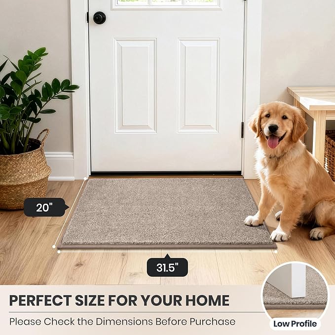 PURRUGS Dirt Trapping Door Mat 20" x 31.5", Non-Slip Machine Washable Entryway Rug, Dog Doormat, Indoor Front Door Mat, Super Absorbent Entry Rug for Muddy Shoes & Paws, Taupe