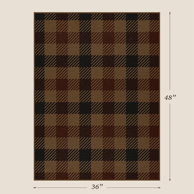 3x4 Entryway Door Mat Indoor – Washable Non Slip Small Rug for Front Door, Kitchen Sink, Mudroom, Garage Entry, Low Profile Easy Clean Farmhouse Plaid Floor Mat