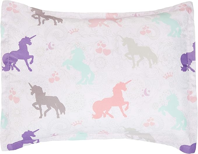 Amazon Basics 7-Piece Soft Microfiber Kid's Bed-in-a-Bag Bedding Set with Comforter and Sheet, Full/Queen, Purple Unicorns