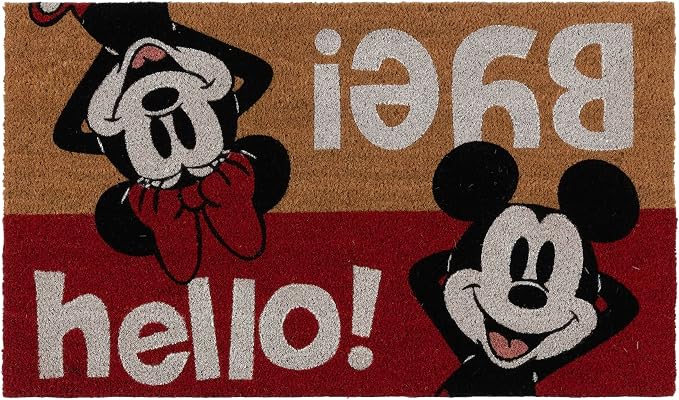 Gertmenian Disney Mickey Mouse Coir Doormat - 2x3 Welcome Mat (2-Pack), Ideal for High Traffic Areas in Front Door, Garage, Entryway - Come On in, Brown, 47534