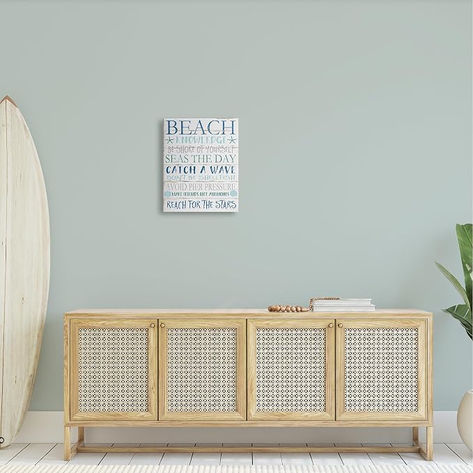 Beach Knowledge Planked Sign, 16 x 20 Inch Canvas Wall Art