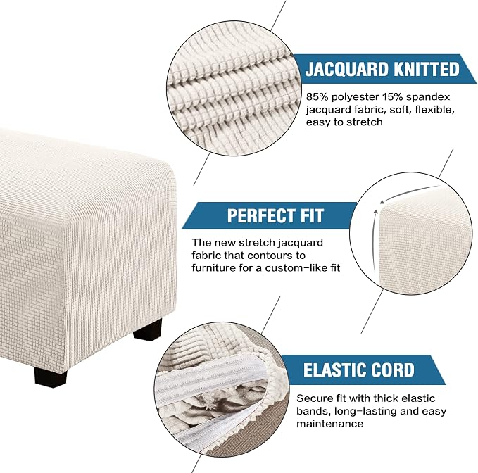 H.VERSAILTEX Ottoman and Sofa Seat Cushion Combined Cover Slipcover Rectangle Sofa Slipcover Fit Length 56'-75' Suitable for L Shaped Seat Cushion Cover or Chaise Part Cover Stretch Thick Soft - Ivory