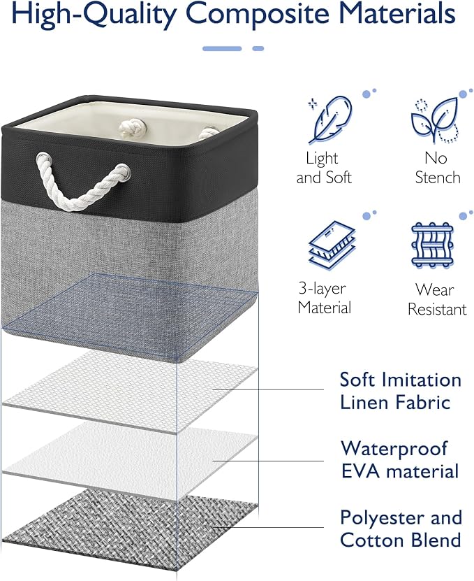Patvingot 11-Inch Fabric Cube Storage Bins with Handles,4 Pack,Foldable | For cube shelves and closets,keeps grouped for everyday access,reinforced opening and fold-flat storage,dark and gray