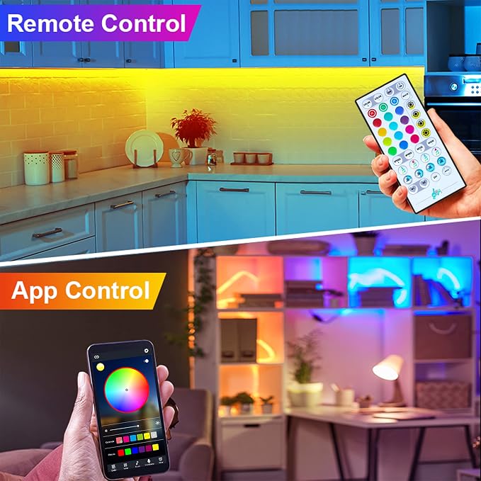 maylit 6 PCS RGB Under Cabinet Lights with App and Remote Control | Music-Sync Color-Changing LED Strips with Power Adapter for Cabinets, Counters, Shelves and Bookcases, 9.8 ft