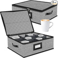 2PACK Quilted Mug Cup Storage Box,China Storage Containers | Cup Storage Containers Hard Shell with Lid for Moving Transport,Kichen Dinnerware Storage
