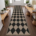 Rugalia Easy Jute Checkered Runner Rug, 2.6x10 Black Modern Washable Rugs Runner for Hallway Non-Slip Kitchen Runner Rug, Geometric Diamond Indoor Outdoor Carpet for Porch Laundry Entryway