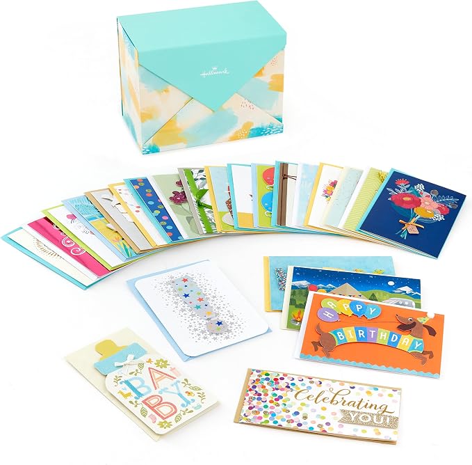 Hallmark Pack of 24 Handmade Assorted Boxed Greeting Cards, Watercolor-Birthday Cards, Baby Shower Cards, Wedding Cards, Sympathy Cards, Thinking of You Cards, Thank You Cards, Multicolor, 5EBN1002