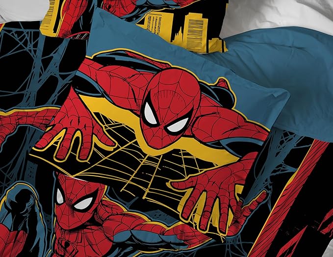 Jay Franco Kids Comforter Set Includes Sheets and Pillow Covers - Soft and Cozy Bed Set for Stylish Room Decor, Official Licensed Bedding, Black - Spiderman, 5 Piece Twin