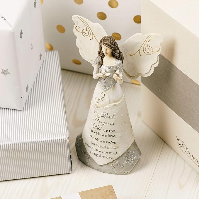 Pavilion Gift Company Elements 82328 Angel Figurine Holding Butterflies, Best Things In Life, 8-Inch , White