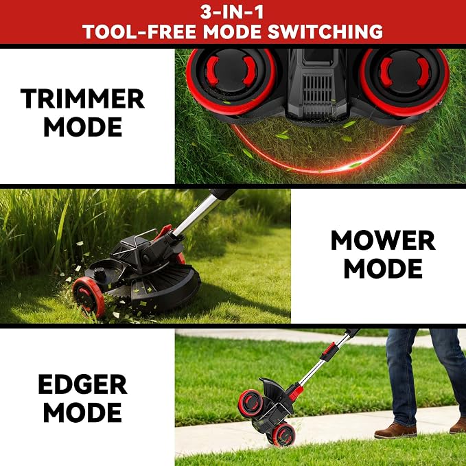 20V Electric Weed Wacker with Wheels, 5.2Ah Battery & Charger, K&GO Force | 1200W & 21000RPM Brushless Motor | Easy for Seniors & Women | For Thick Grass & Branch | Brush Cutter/Mower/Edger | 45+Mins