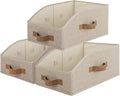 StorageWorks Closet Baskets for Organizing, Trapezoid Storage Bins, Linen Closet Organizers and Storage, Clothes Storage Baskets, Medium, Brown and Beige, 3-Pack