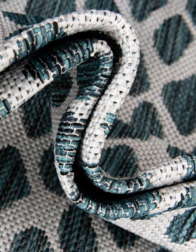 Unique Loom Outdoor Collection Area Rug - Cape Town (7' 1" x 10' Rectangle, Teal/ Ivory)