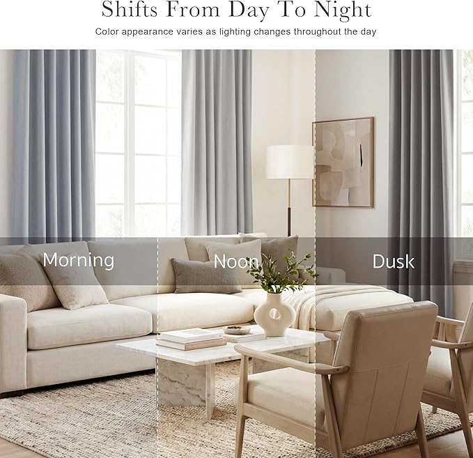 PONY DANCE Curtains 45 Inches Long - Light Block Drapes with Back Tabs & Rod Pocket Top Window Treatments Panels for Decoration, 52 x 45 Inches, Silver Grey, 2 PCs