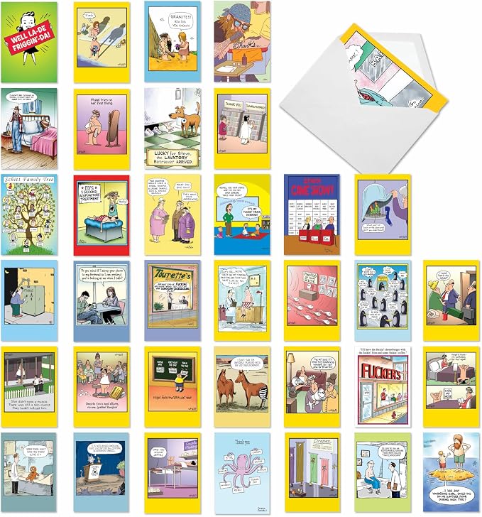 NobleWorks - 36 Assorted Funny Mixed Occasions Cards Box with Envelopes (36 Designs, 1 Each) Naughty Adult Humor Variety Pack for Men and Women - Favorite Toons Collection AC6740XXG-B1x36