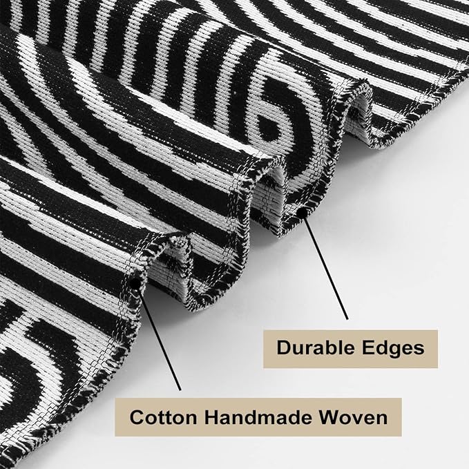 Tiffasea Black and White Runner Rug 2.7'x8' Washable Indoor Outdoor Runner | Modern Runner Rug Reversible Cotton Woven Machine Washable Runner Rug for Entryway Hallway Kitchen Bedroom Black