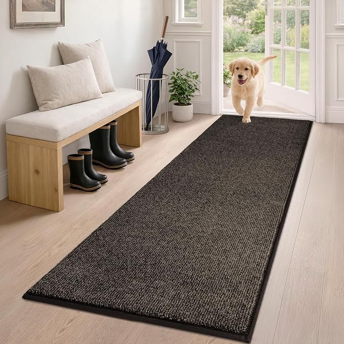 PURRUGS Dirt Trapping Door Mat 24" x 59", Non-Slip Machine Washable Entry Rug, Entrance Mat, Indoor Front Door Mat, Super Absorbent Entryway Rug for Muddy Shoes & Paws, Heathered Brown