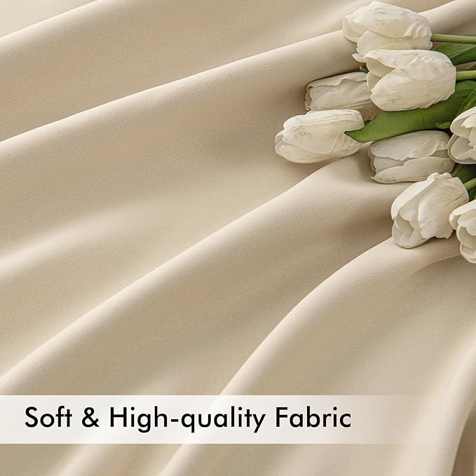 MIULEE Cream Beige Back Tab Light Blocking Curtains 63 Inch Length 2 Panels Set for Living Room Bedroom Privacy, Rod Pocket/Pinch Pleat Thermal Insulated Room Darkening Pleated Blackout Drapes