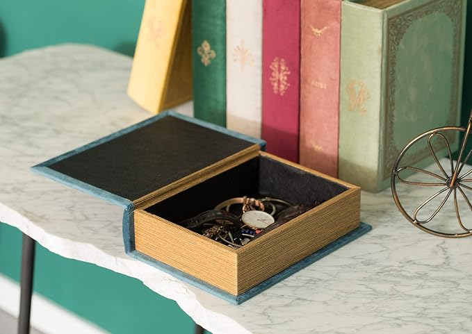 Vintiquewise Decorative Vintage Book Shaped Trinket Storage Box - Blue