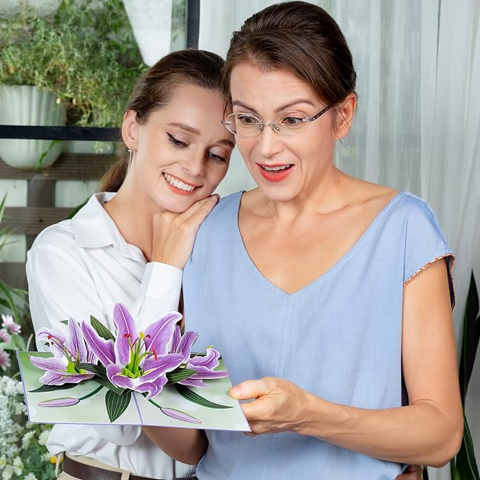 Paper Love Pop Up Cards 2 Pack - Includes 1 Lilies and Flower Truck, for All Occasions, Mother Day, Birthday, Just Because- Includes Envelope and Note Tag