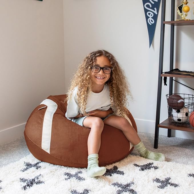Big Joe Sports Ball Child-Sized Bean Bag Chair for Kids, 2 Pack, Football Plush, Ultra-Soft Lightweight Polyester Blend, 2.5 Foot Refillable | 2.5 feet, Polystyrene Bean Filled, Refillable, Soft Polyester, Safe for Kids Ages 3 and Up, Supports Up to 15...