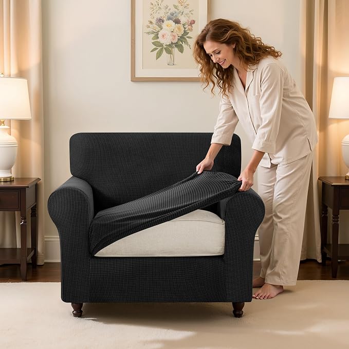 SUBRTEX 3 Pieces Stretch Sofa Slipcover Sets Couch Cover Sets Backrest Cushion Covers Furniture Protector Collection Set for Oversize Sofa Loveseat Chair Slip Covers(Small, Black)