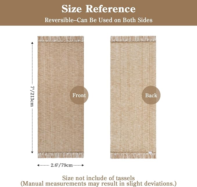 Collive Boho Hallway Runner Rug, 2.6' x 7' Washable Bathroom Mats Modern Farmhouse Braided Kitchen Runner Rugs, Tan Hand Woven Entry Hall Carpet for Laundry Bedroom Decor