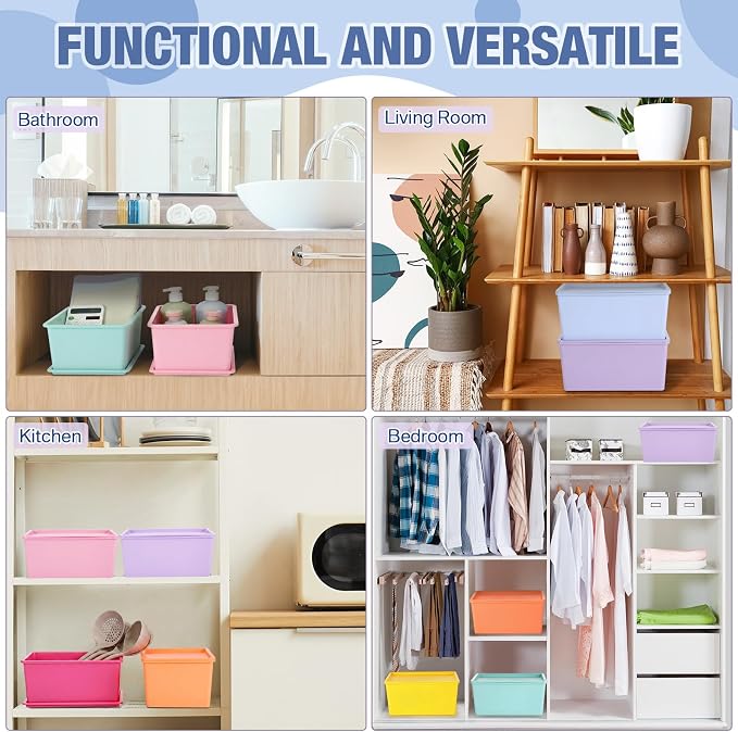 Menkxi 8 Pcs Storage Bins with Lids Small Plastic Storage Containers Stackable Storing Baskets Box Cute Organizer Bins for Organizing Shelves (Mixed Color)