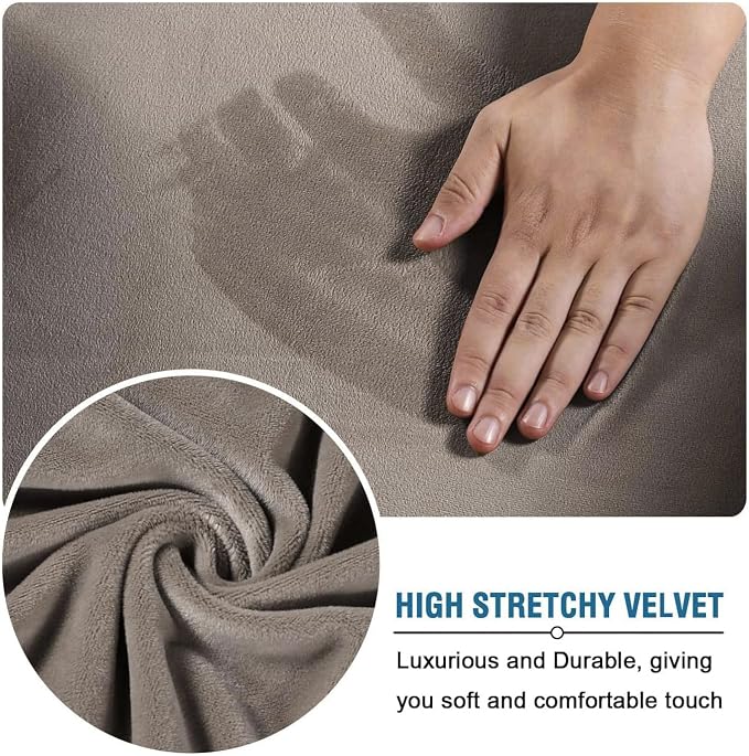 H.VERSAILTEX Real Velvet Plush 3 Piece Stretch Sofa Covers Couch Covers for 2 Cushion Couch Sofa Slipcovers Width Up to 90 Inch Feature Thick Soft Stay in Place (Large Sofa, Taupe)