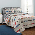Lush Decor Race Car Kids' 7-Piece Oversized Quilt Bed Set, Reversible Bedding Set for Boys, Blue & Orange, Full/Queen