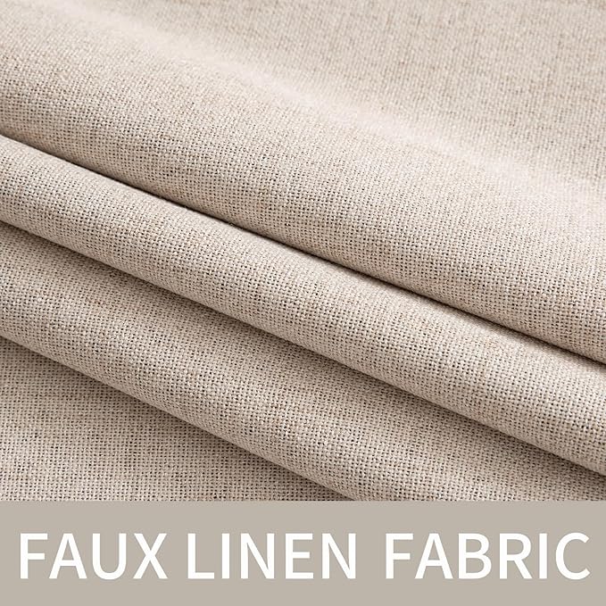 MIULEE 100% Blackout Linen Textured Curtains for Bedroom Solid Thermal Insulated Natural Beige Grommet Room Darkening Curtains & Drapes Luxury Decor for Living Room Nursery 62 x 90 Inch (2 Panels)