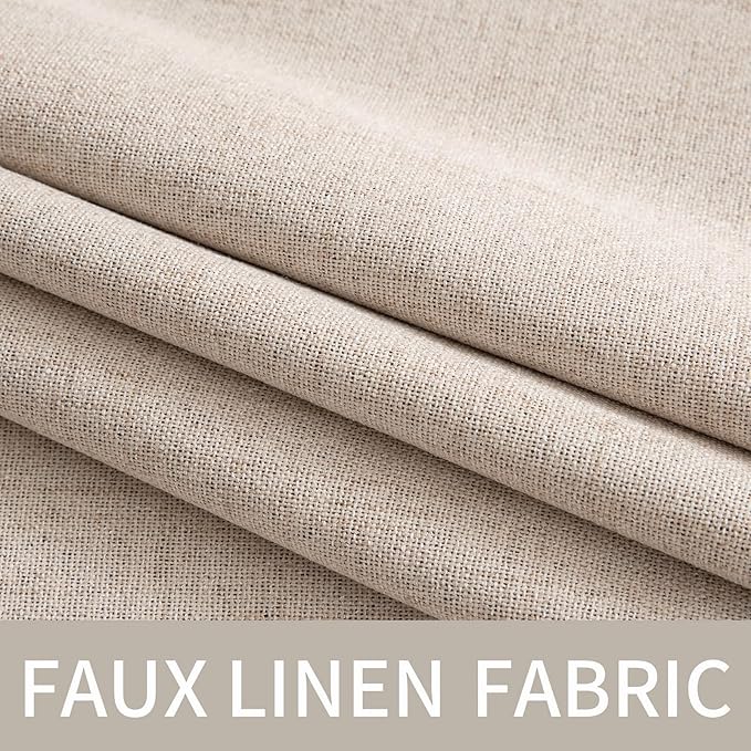 MIULEE Linen Textured Curtains for Bedroom Solid 100% Blackout Thermal Insulated Natural Beige Grommet Room Darkening Curtains & Drapes Luxury Decor for Living Room Nursery 52 x 48 Inch (2 Panels)