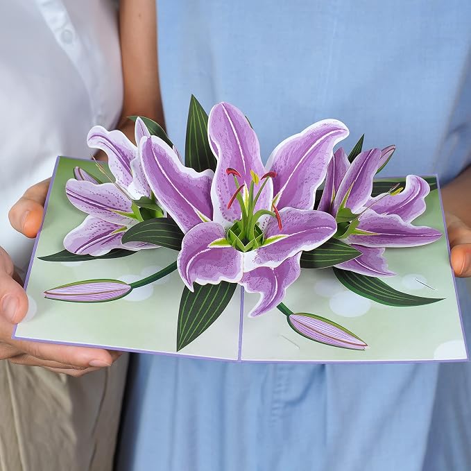 Paper Love Pop Up Cards 2 Pack - Includes 1 Lilies and Flower Truck, for All Occasions, Mother Day, Birthday, Just Because- Includes Envelope and Note Tag