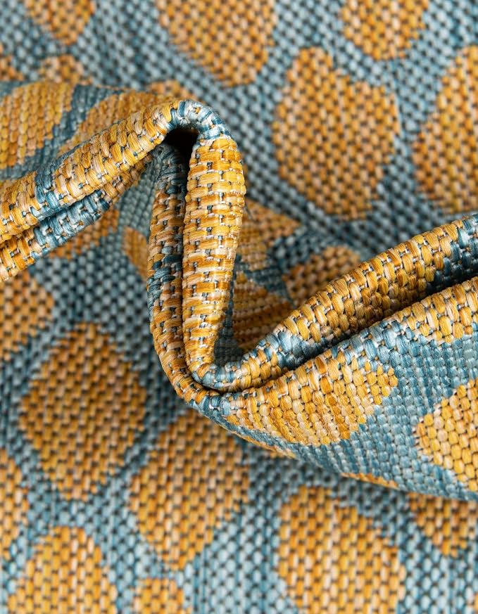 Unique Loom Jill Zarin Outdoor Collection Area Rug - Cape Town (5' 3'' x 8' Oval, Yellow and Aqua/ Light Blue)