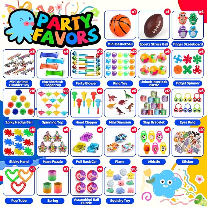 Amy & Benton 200PCS Party Favors for Kids 4-8 Goodie Bags Stuffers,Prize Box Toys for Kids Classroom,Toddler Bulk Fidget Toys Pinata Fillers,Classroom Birthday Gift Carnival Prizes Rewards