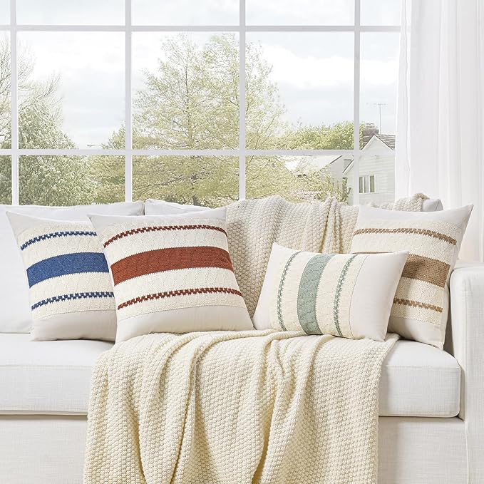 Fancy Homi Set of 1 Rust Boho Decorative Throw Pillow Covers 16x16 Inch for Couch Bed Sofa, Aesthetic Modern Organic Fall Room Decor, Soft Cotton Cute Terracotta Textured Farmhouse Cushion Case