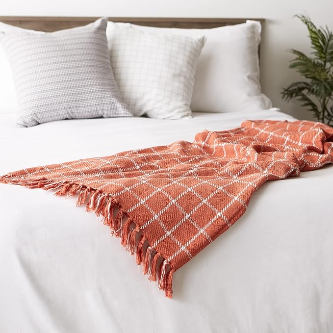 DII Transitional Checked Plaid Woven Throw, 50x60, Spice