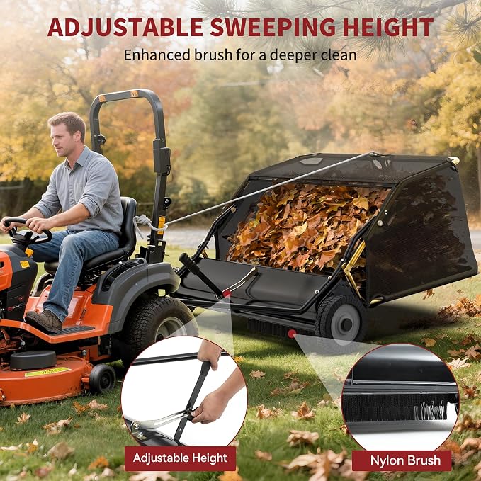 YITAMOTOR 50" Lawn Sweeper Tow Behind with 25 cu.ft Capacity Collector | 50" Tow Behind Lawn Sweeper with 25 cu.ft Large Hopper. Rotating brush drum, Pull Behind Lawn Sweeper for Tractors/ATVs.