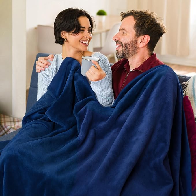 Americanflat 90x90 Fleece Throw Blanket, Blue | Soft and Breathable, For Couch, Bed, Chair, Oversized, Perfect for Home, Bedroom, or Outdoor Use