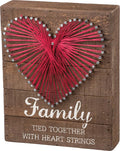 Primitives by Kathy Distressed Wood Slat Sign - 'Family Tied Together' with Hand-Strung Heart, Wall Art & Desk Decor for Home