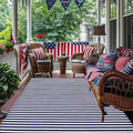 CAINANEL Blue and White Striped Rug 4th of July Door Mat 4' x 6' Summer Front Porch Rug Independence Day Welcome Doormats for Farmhouse Entrance Porch Outdoors Decor (Blue and White, 4' x 6')